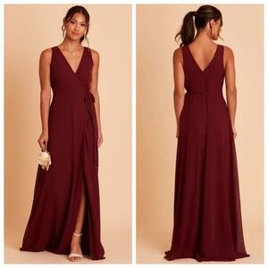 Birdy Grey Minae Sleeveless Wrap Chiffon Bridesmaid Dress in Cabernet size Small